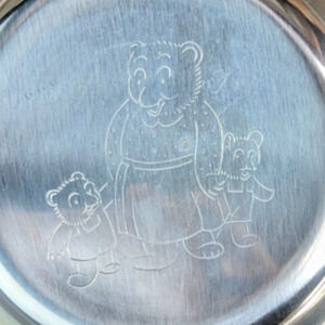 Vintage DKF LUNDTOFTE Denmark Engraved Bear Stainless Steel Child's Plate MCM